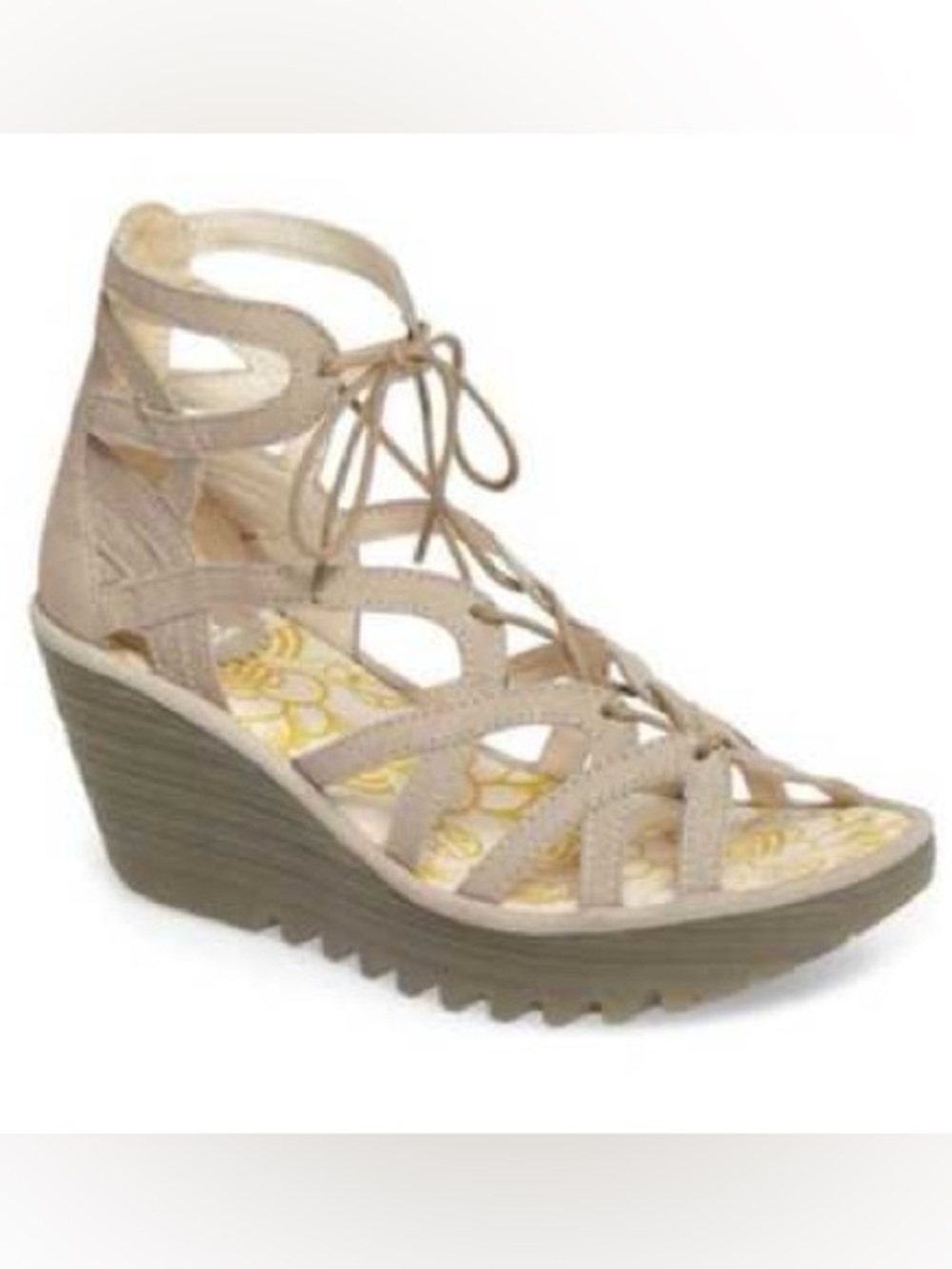 Fly London Yuke Pink Leather Lace Up Gladiator Wedge Sandal EU 40/ US 9-9.5